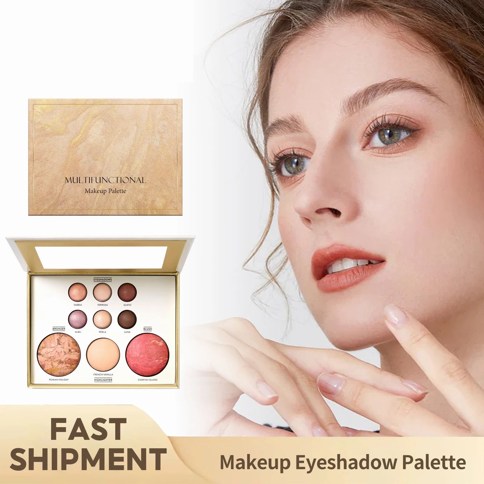 9 Colors Glitter Eyeshadow Palette Matte Highlighter Blush Eyelid Brightening Waterproof Lasting Makeup Versatile Cosmetic Set