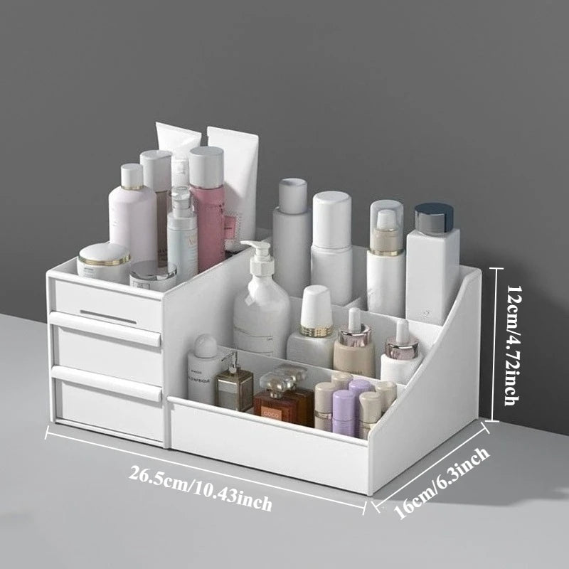 1pc White New Drawer Makeup Storage Box Dormitory Finishing Plastic Shelf Cosmetics Skin Care Dressing Table Desktop