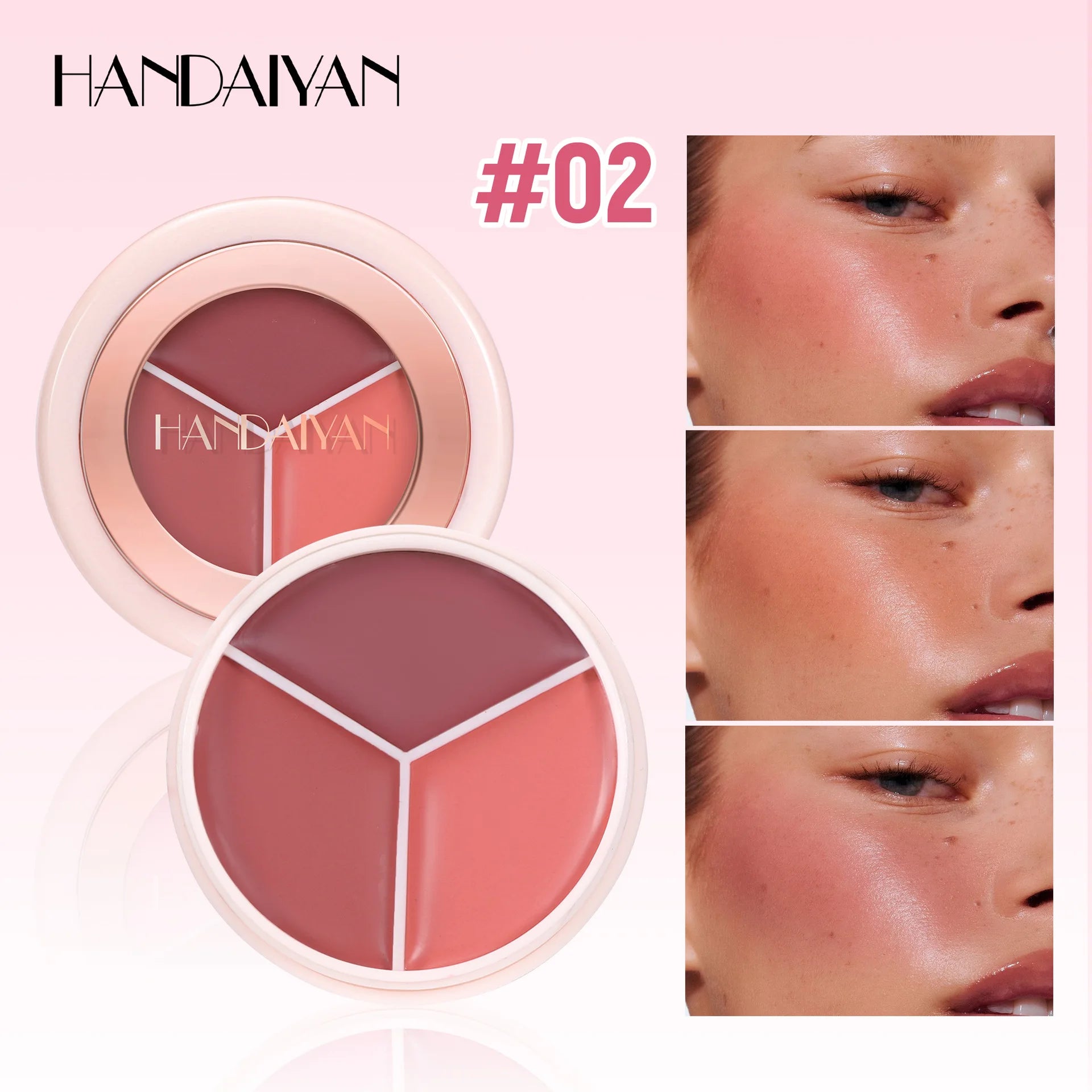 3-in-1 Matte Cream Blush Set, Waterproof Long-Lasting Cheek Color, Blendable Buildable Formula for Natural Matte Finish