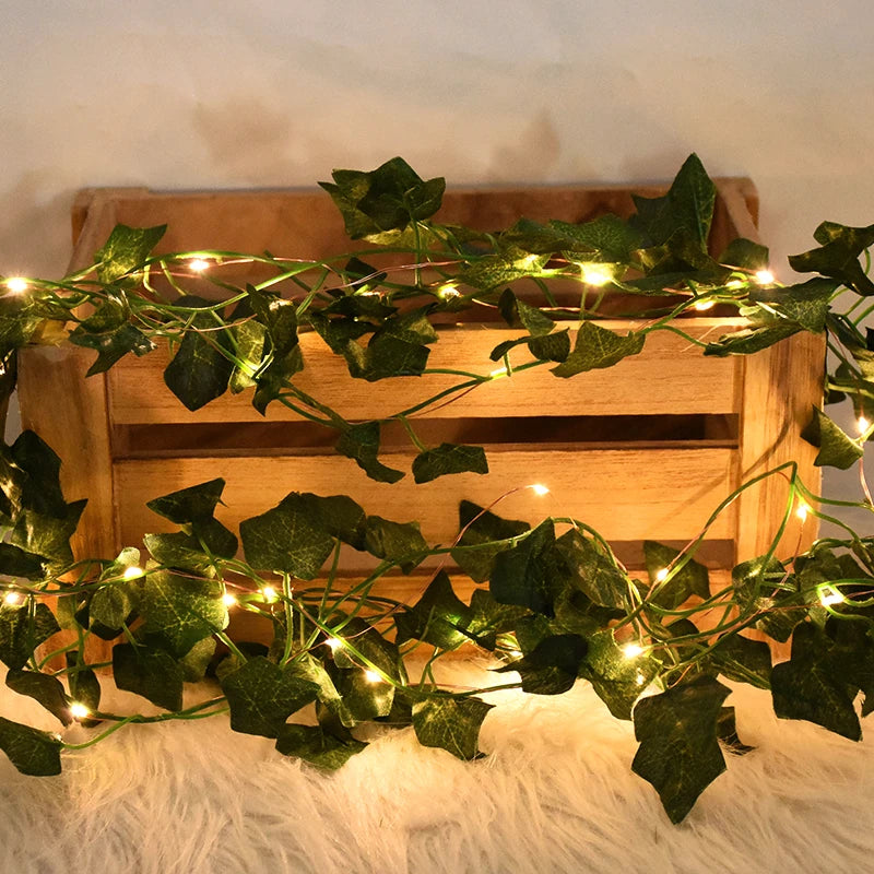 2M-10M Flower Green Leaf String Lights Artificial Ivy Vine Fairy Light Wedding Party Decoration Christmas Home Room Wall Plant