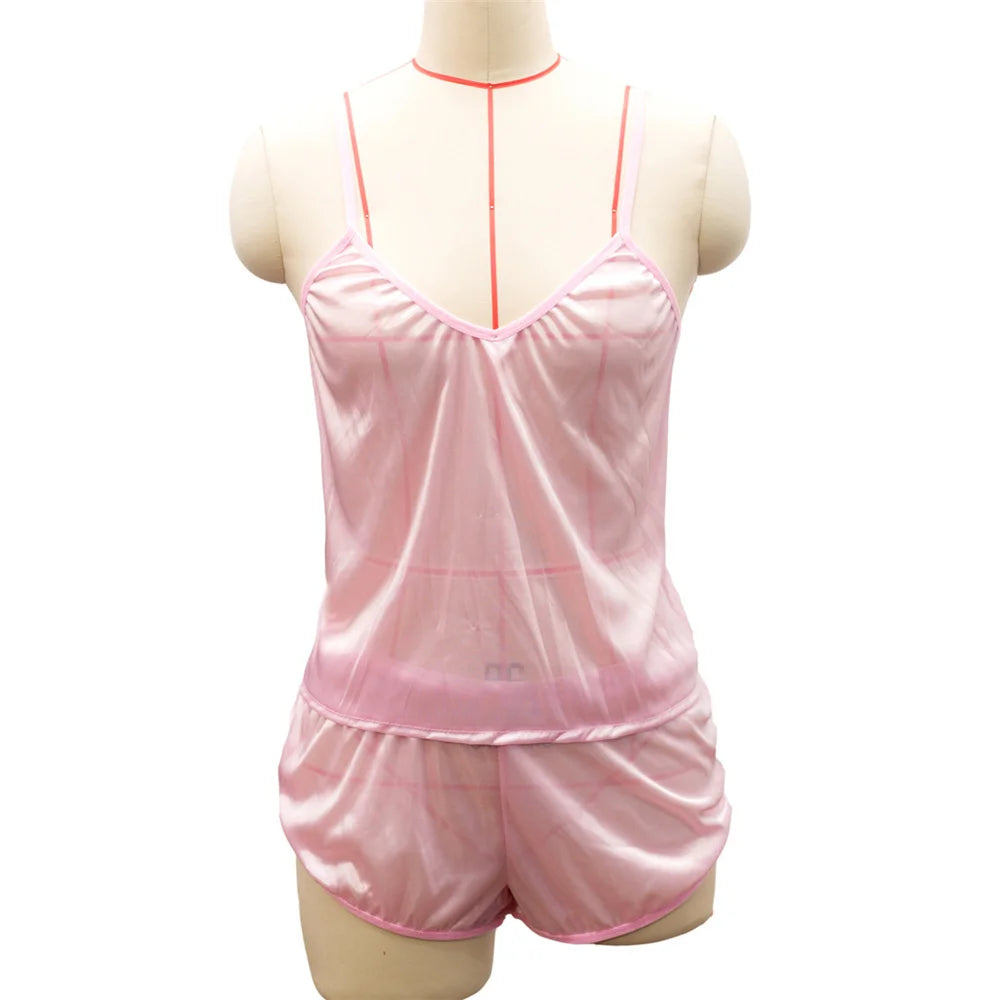 New Women Pajamas Lingerie Set Satin Silk Camisole Shorts Sets 2 Pieces Sleepwear Top And Shorts Nightwear Suits Sleeveless Tops