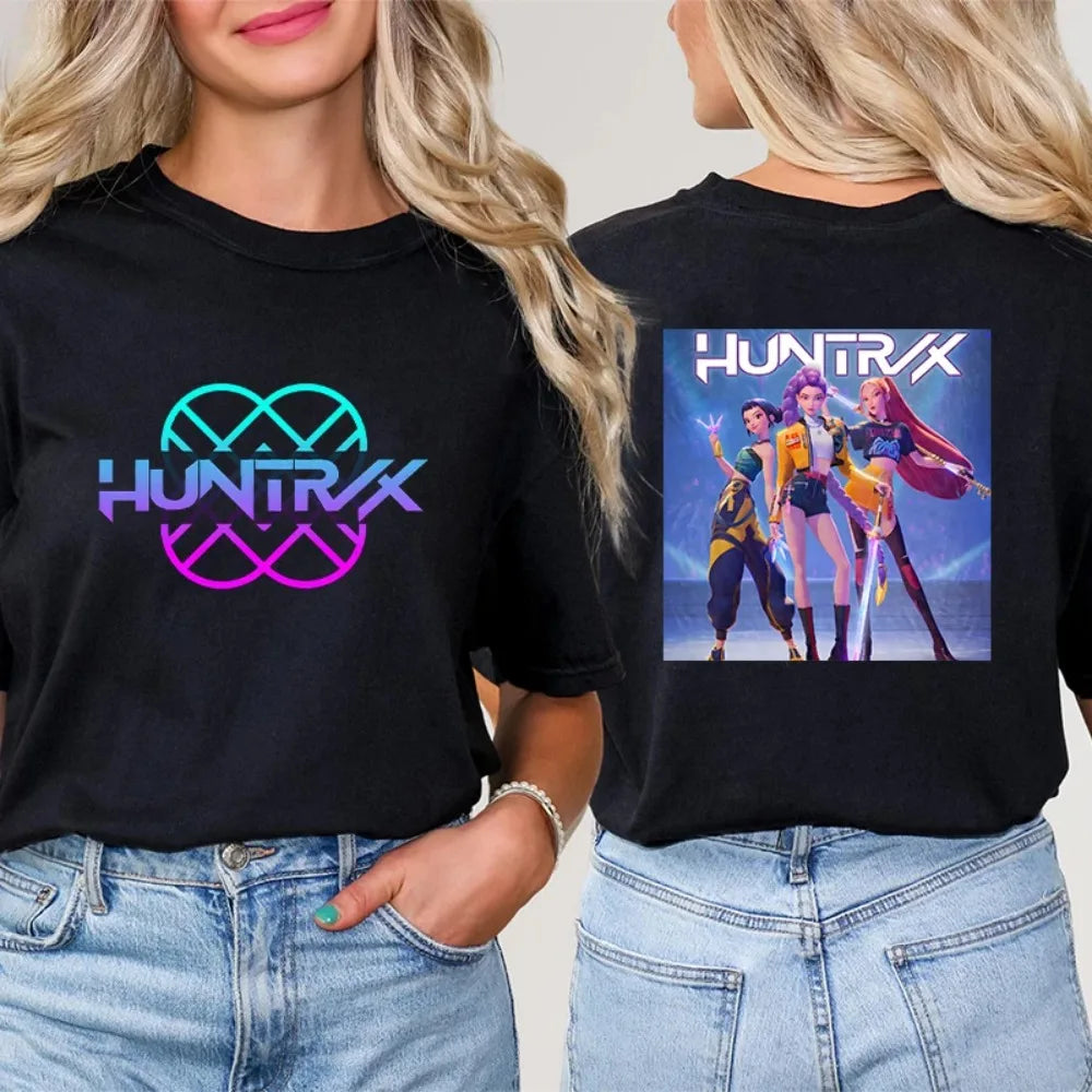 Kpop Demon Hunter HuntrX Print T-Shirts Korean Anime Tshirts Women Clothes Fashion Harajuku Kawaii T-shirt Women's Y2K Clothing