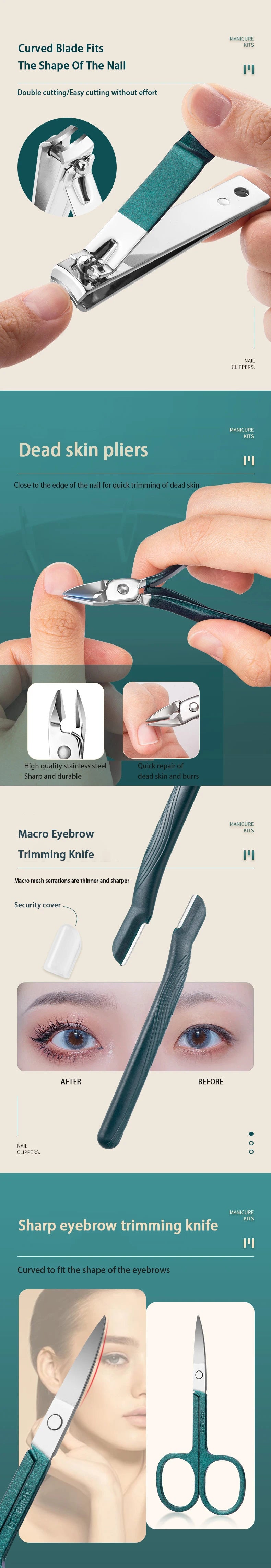 7-18 Pcs Manicure Set Nail Clippers Kit Professional Stainless Steel Nail Care Tools with Leather Travel Case For Man and Women