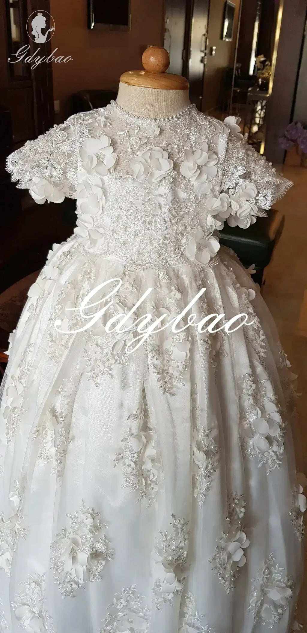 Luxury Baptism Dress Baby Girls Robe Lace Christening Gown With Bonnet Off White Ivory Custom Made New 2025 Customized