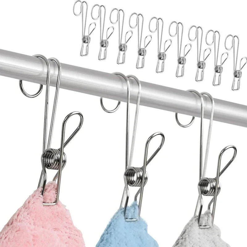 10/20pcs Stainless Steel Clothes Pegs Laundry Storage clip Hooks Photo Clip Bathroom Towel Clip Kitchen Organizer Holder Rack