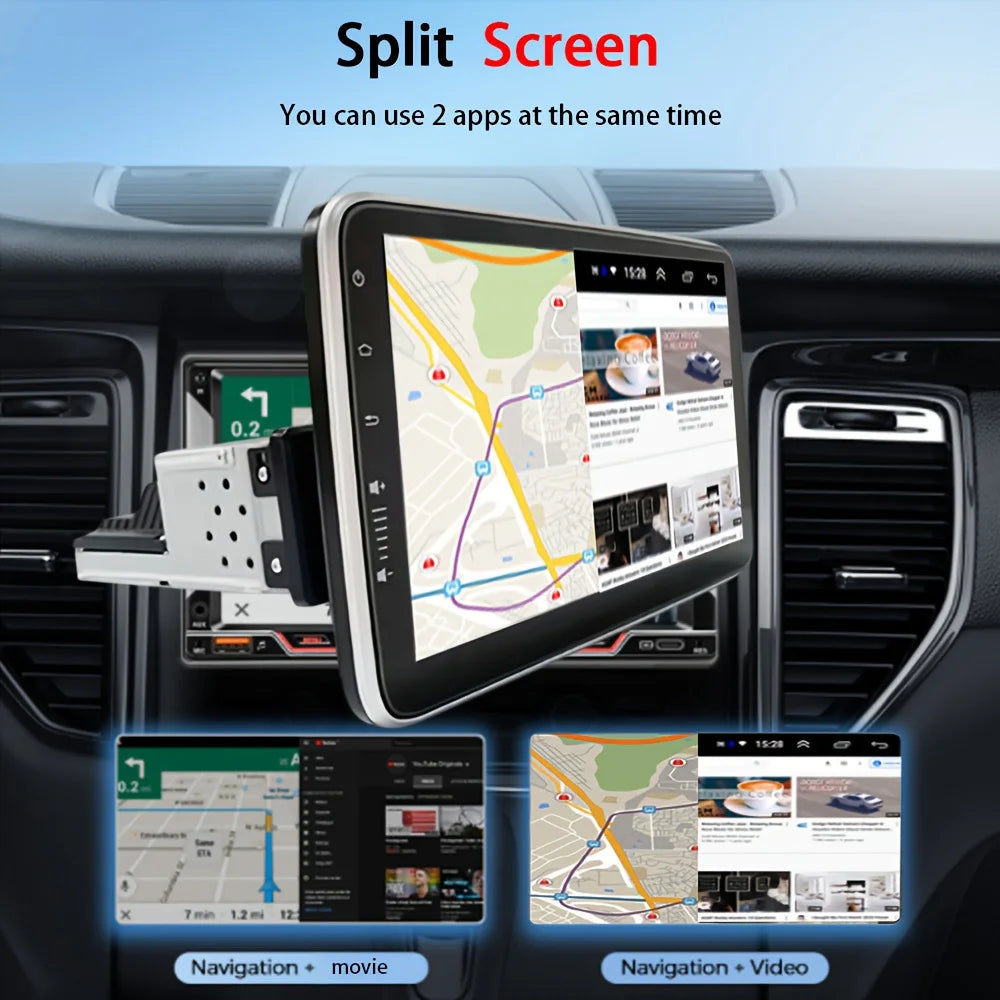 1DIN Android 14 9/10-inch Car Stereo Radio with Rotating Touchscreen, with Universal CarPlay GPS Navigation Bluetooth WiFi Auto