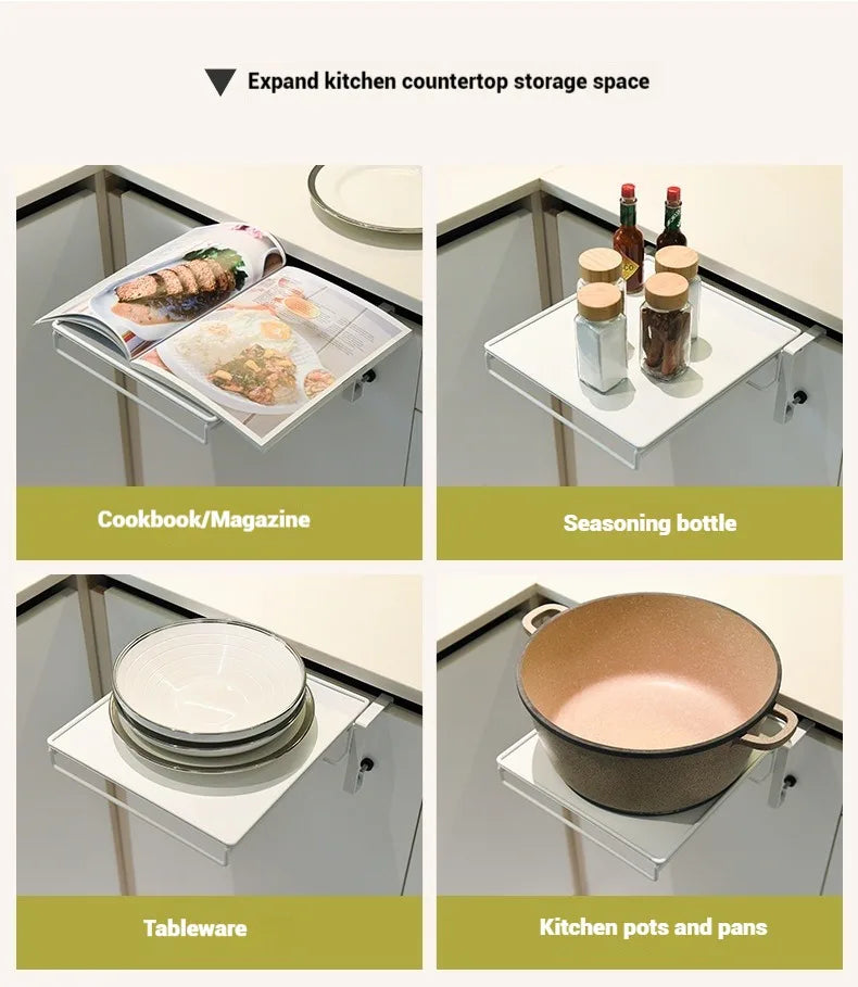 Foldable Countertop Shelf - Carbon Steel Cabinet Door Organizer with Multi-Functional Board - Space Saving Kitchen & Home Storag