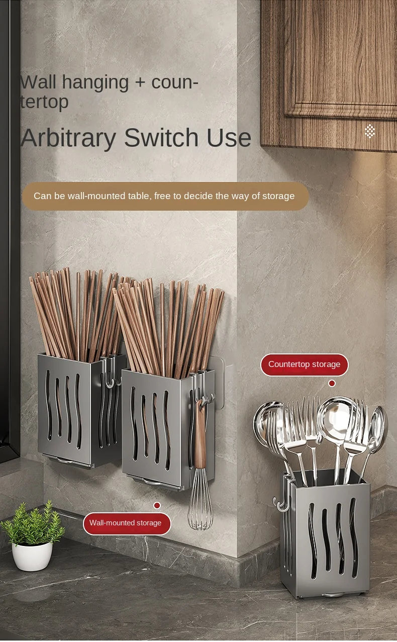 Chopsticks storage box, wall-mounted kitchen shelf without drilling, household chopsticks drainage basket, utensil bowl, chopsti