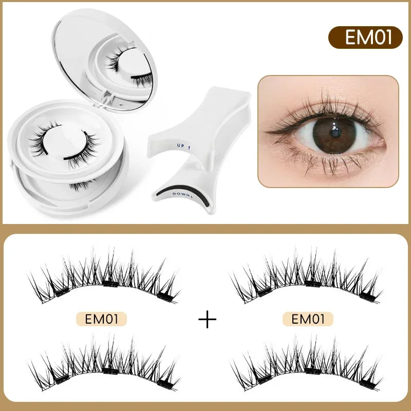 2pairs Magnetic False Eyelashes New Style Glue-Free Mink False Eyelashes Natural Nude Makeup With Mirror Reusable Beauty
