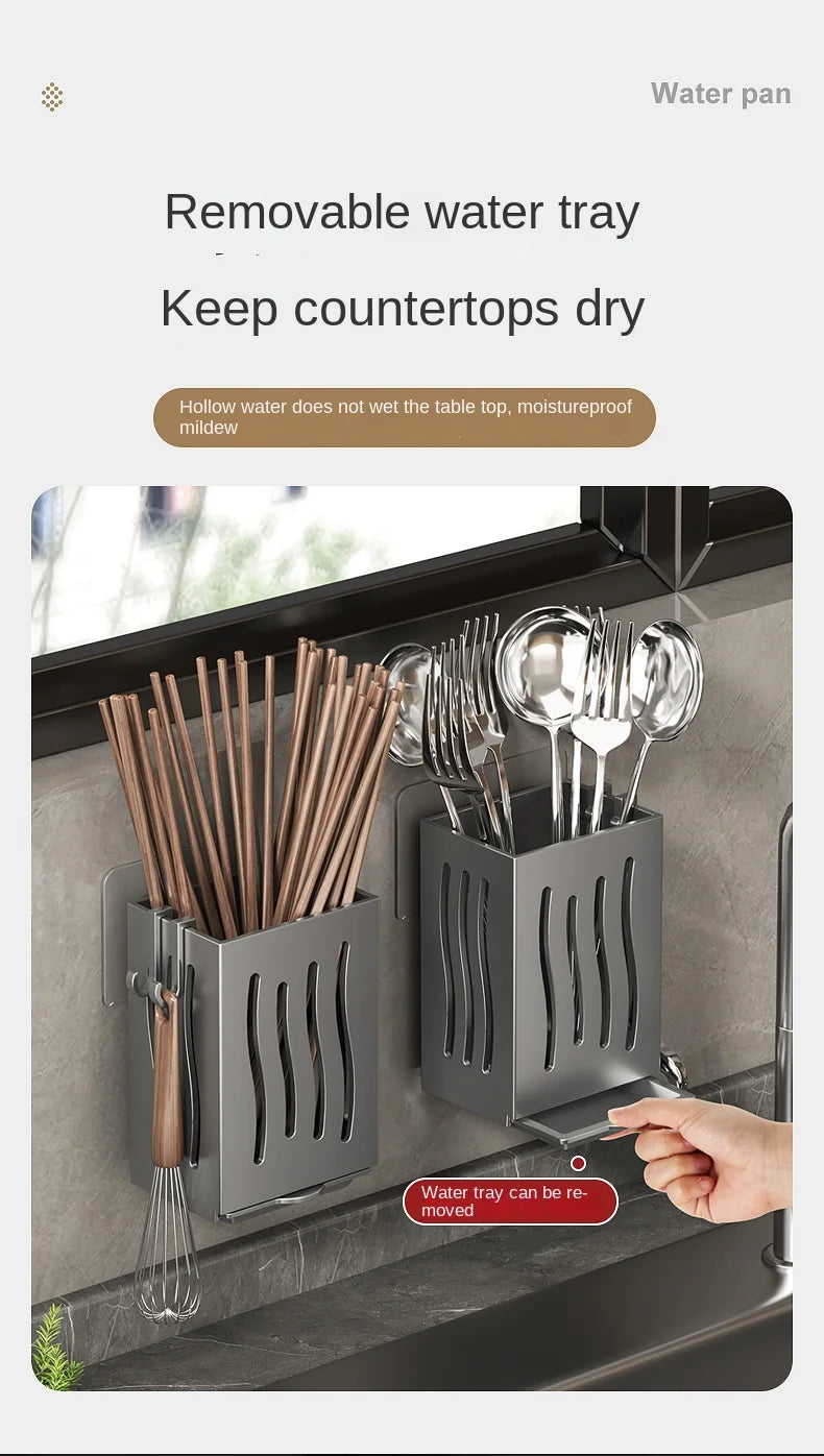 Chopsticks storage box, wall-mounted kitchen shelf without drilling, household chopsticks drainage basket, utensil bowl, chopsti