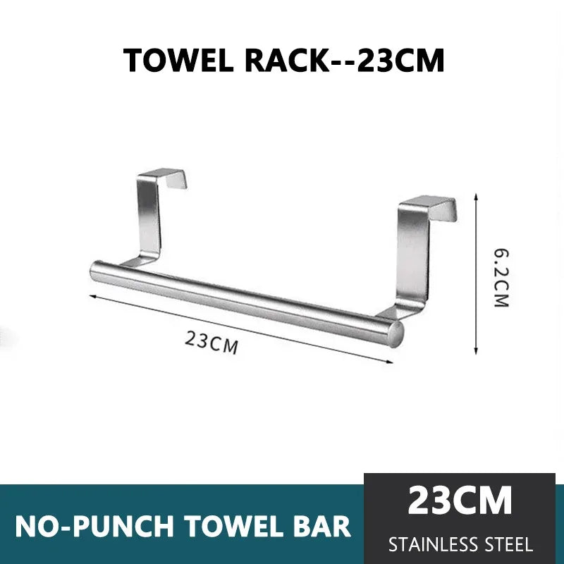 Towel Rack Over Door Towel Bar Hanging Holder Stainless Steel Kitchen Cabinet Bathroom Towel Rag Rack Home Organizer Hanger