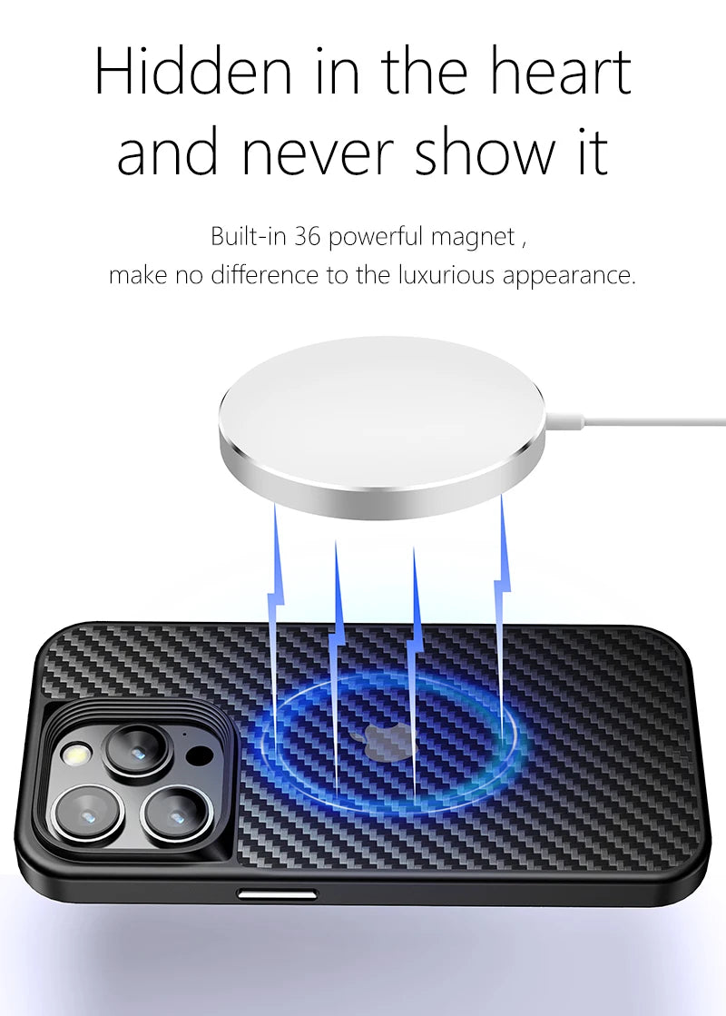 Wlons Magnetic Kevlar Aramid Fiber Cover For iPhone 16 15 14 13 Pro Max 16 15 14 Plus Anti-Drop Anti-Fingerprint Magsafe Case