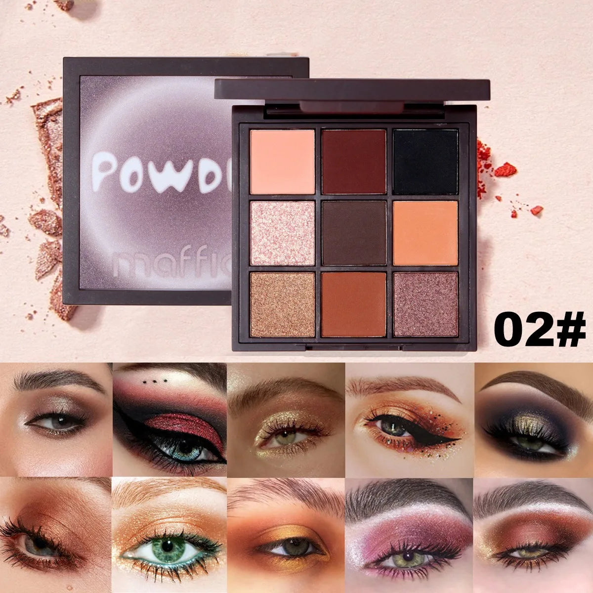 MUGE LEEN Nine-Color Eyeshadow Palette Matte Pearlescent Rose Smoke Peach Earth Tone Milk Tea Powder for Eye Makeup
