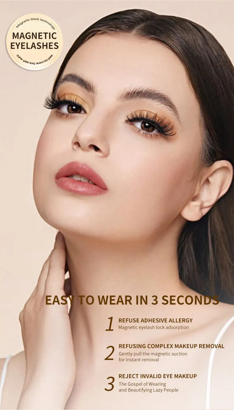 2pairs Magnetic False Eyelashes New Style Glue-Free Mink False Eyelashes Natural Nude Makeup With Mirror Reusable Beauty