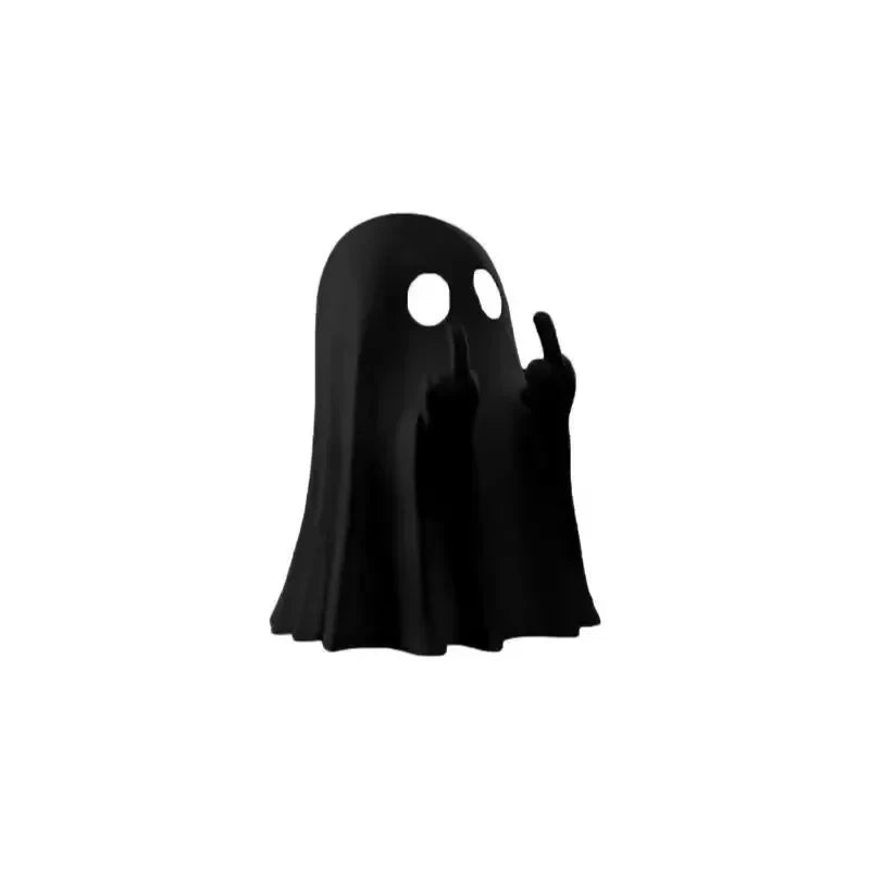 Cute Ghost Resin Statue Middle Finger Figurine Spooky Halloween Decor For Shelf Mantel Coffee Table Display Home Party Ornament
