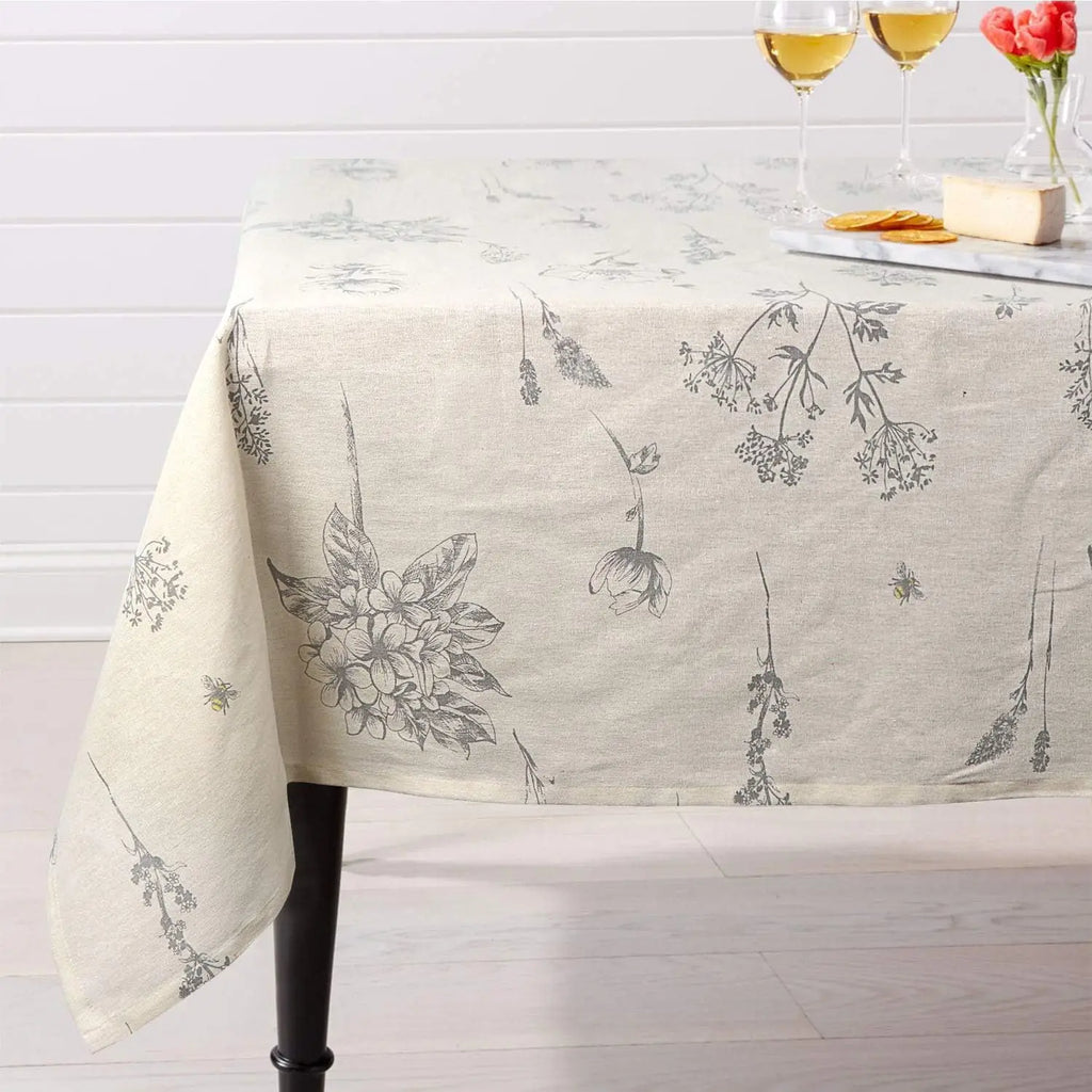 Print Cotton Linen Tablecloth Rustic Garden Natural Botanical Decorative Table Cover for Kitchen Dining Spring Summer Picnic