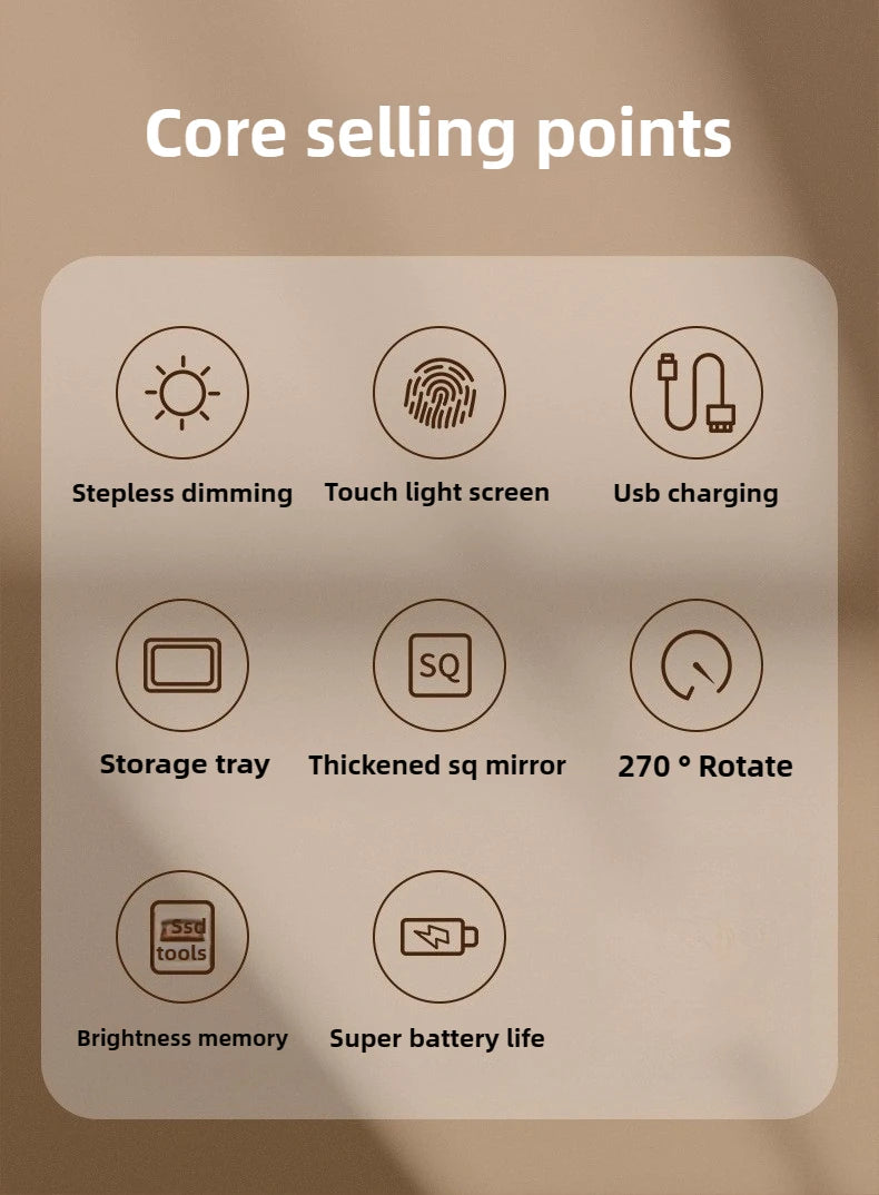 1~2PCS Large Square Rotating LED Makeup Mirror - Square Vanity Mirror with Adjustable Lighting for Girls Dormitory & Home Use