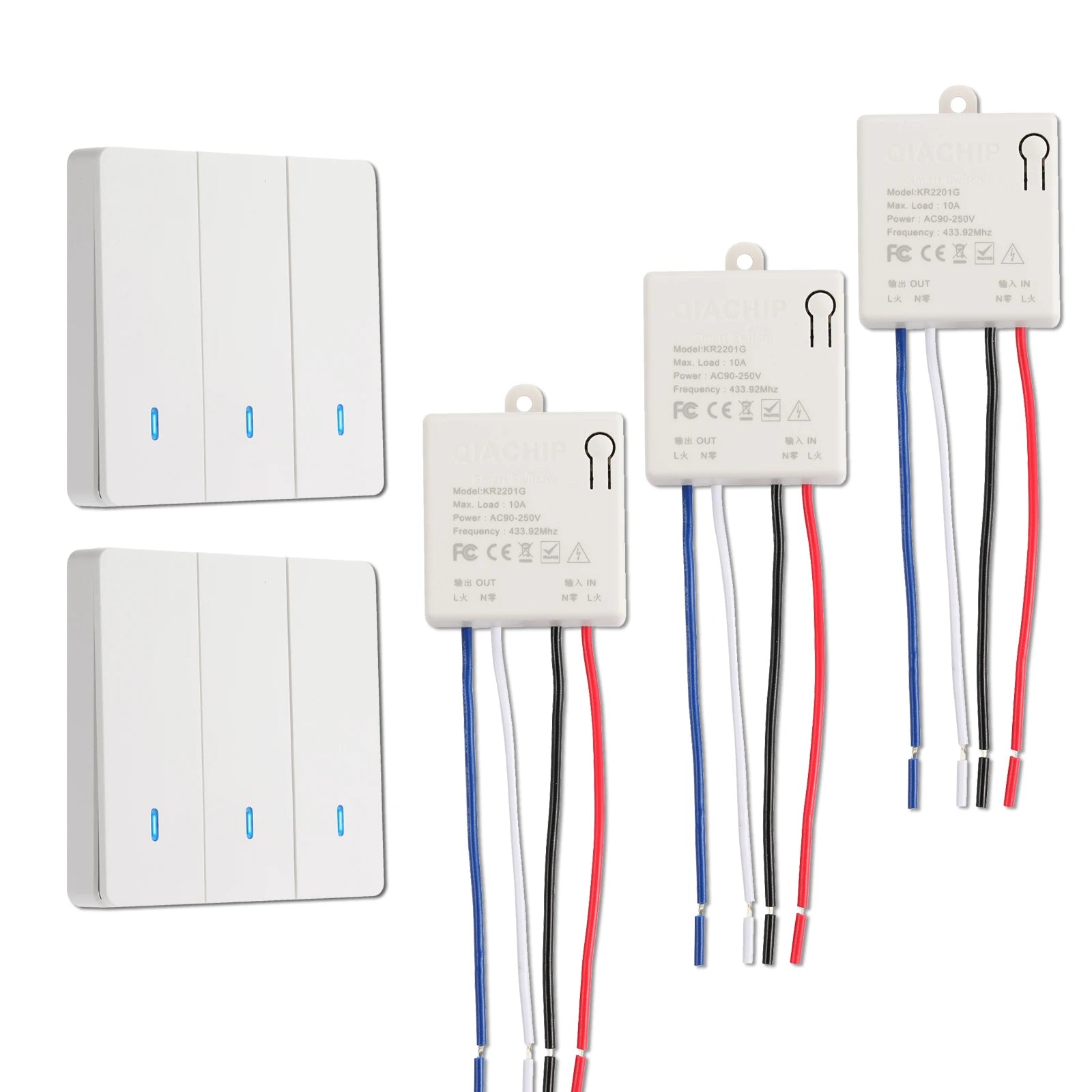 QIACHIP Wireless Smart Switch Light RF 433Mhz Wall Panel Switch with Remote Control Mini Relay Receiver 220V Led Light Lamp Fan