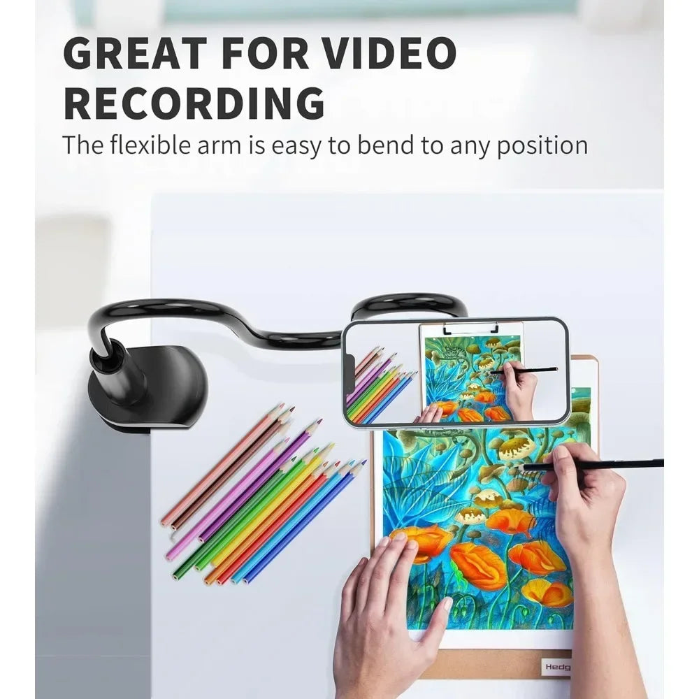 Magnetic Mobile Phone Stand Gooseneck Office Home 360° Rotation Bed Table Foldable Holder with Metal Rings for iPhone 16 15 14