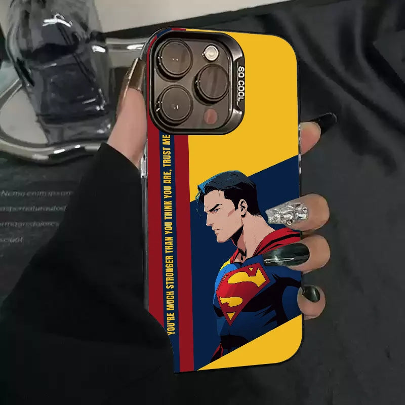 1PC Cartoon S-Superman Phone Case Phone Case IMD color silver shell For iPhone 16 15 14 13 12 11 Pro Max Plus