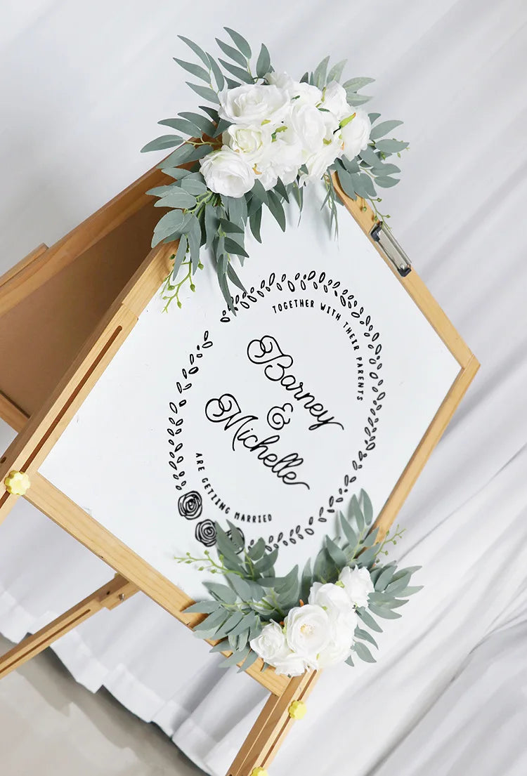 Artificial Wedding Arch Flowers Kit Boho Dusty Rose Blue Eucalyptus Garland Drapes for Wedding Decorations Welcome Sign