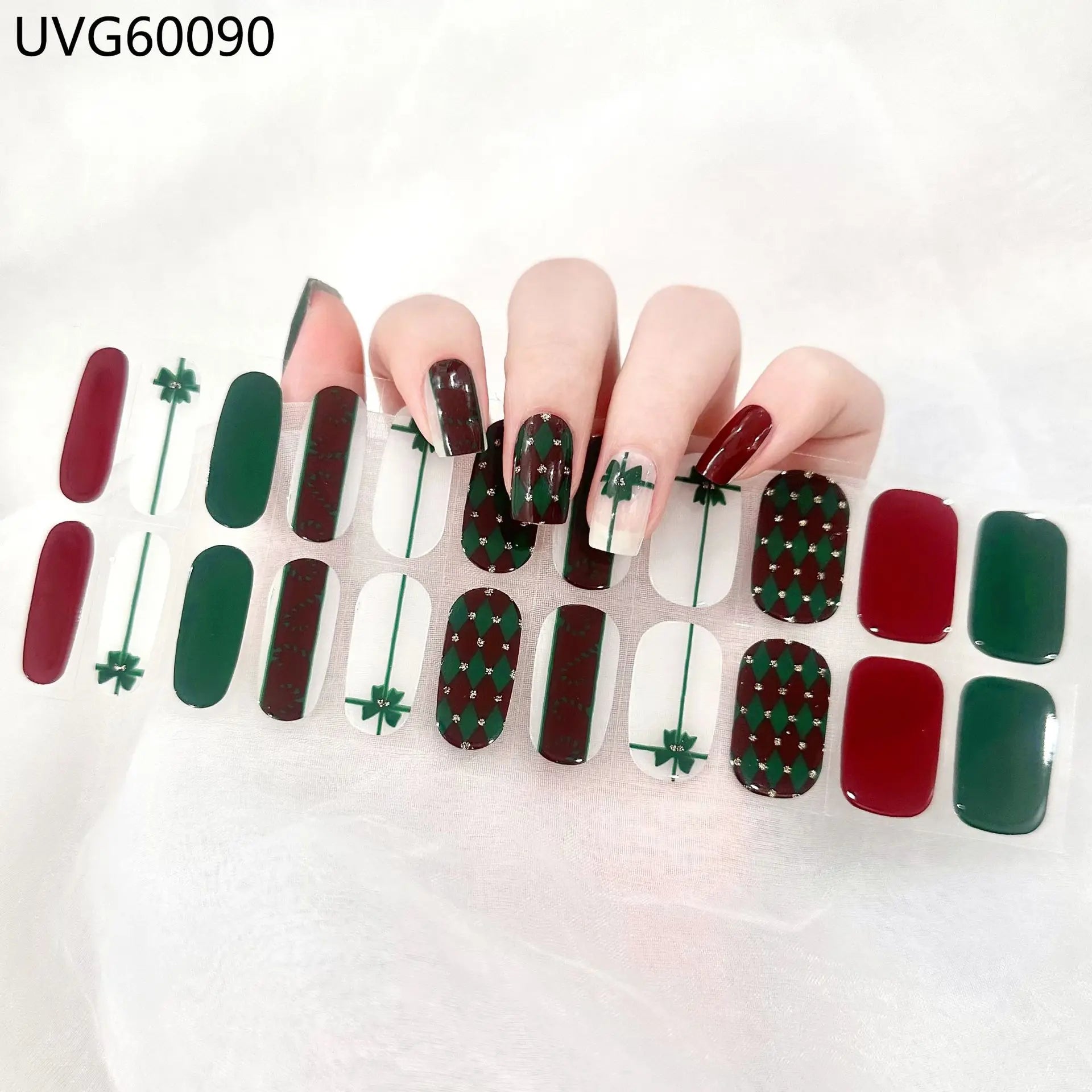 20/22tipsChristmas Semi Cured Nail Sticker UV Led Lamp Semi Cured Gel Design Nail Decals Waterproof Nail Stickers Nail Manicure