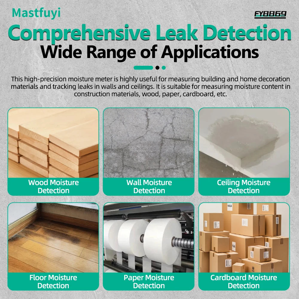MASTFUYI Pinless Moisture Meter, Water Leak Finder, Non-Invasive Ball Sensor for Wood, Drywall, Flooring in Homes & RVs