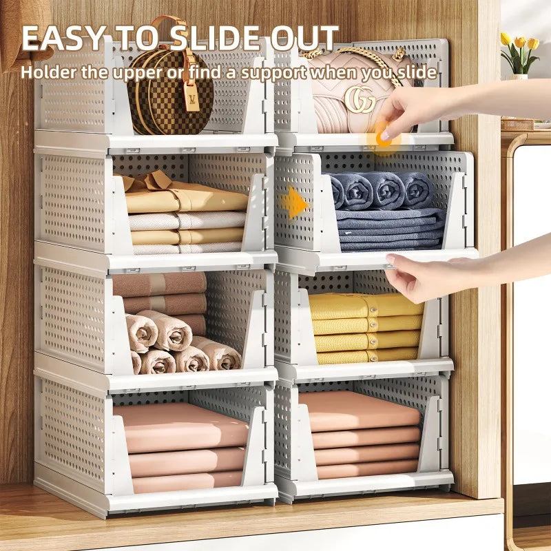 Foldable Clothes Organizer High-capacity Storage Box Stackable Plastic Wardrobe Drawer Basket Organization for Toys Home Kitchen
