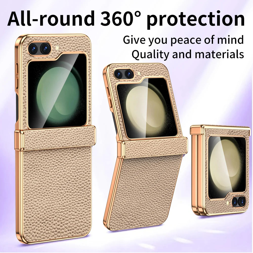 LANGSIDI Brand For samsung Galaxy Z flip 7 FE 6 5 flip7 Luxury Genuine Leather Hinge Protection Case Ultra-Thin Shockproof cover