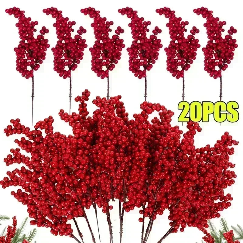1/20PCS Artificial Berries Christmas Decoration Red Berry Branches for Xmas Tree Party Home Table Ornaments Fruit Wreath Decor