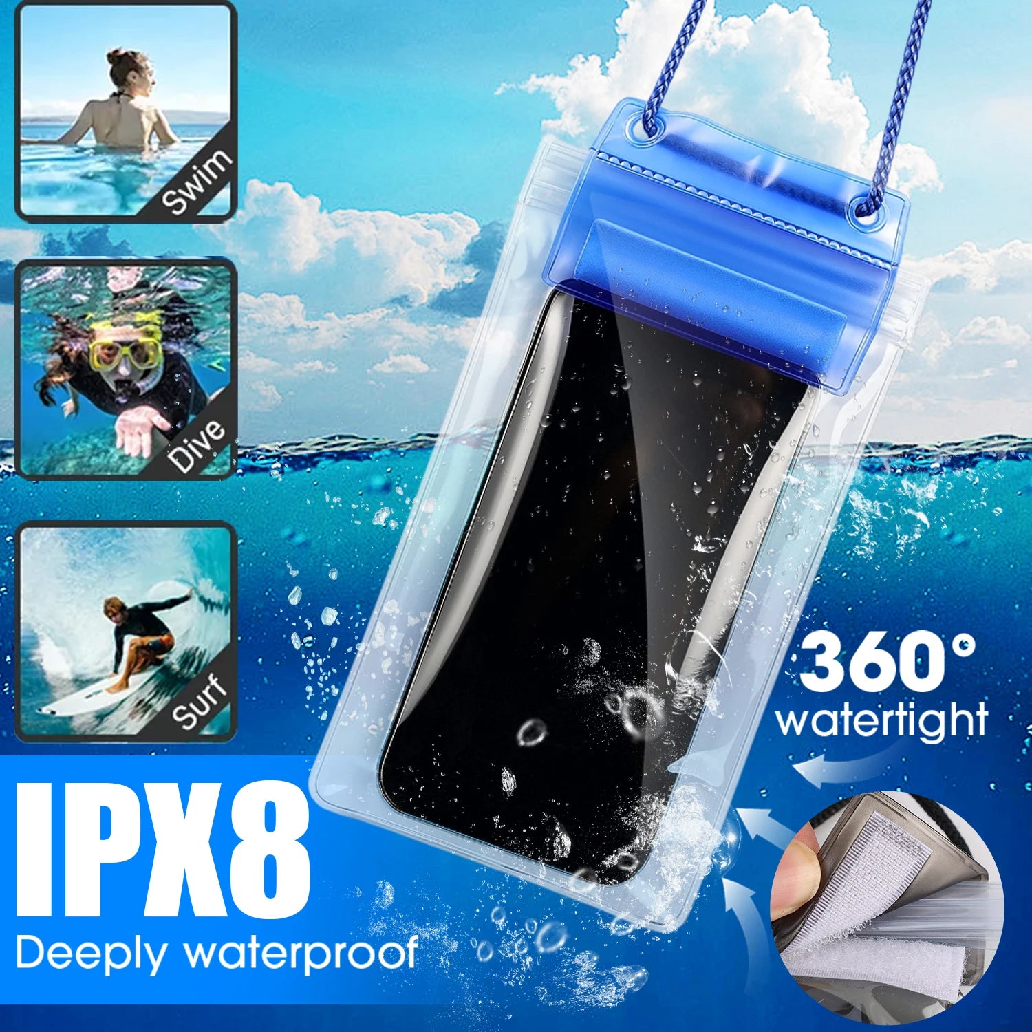 2/1Pcs Waterproof Phone Pouch Universal IPX8 Water Proof CellPhone Case Dry Bag Waterproof Phones Protector for Beach Swimming