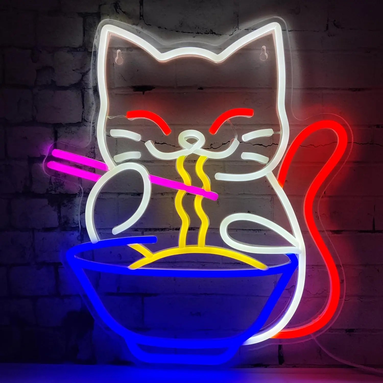 Lucky Cat Noodle LNeon Signs LED Neon Light Sign Light Up Neon Signs Wall Decor for Home Bar Living Room Store Club Bistro