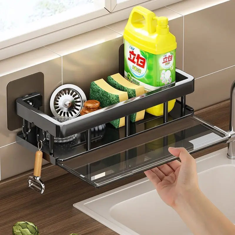Wallmounted Kitchen Shelf Household Spice Rack Rags Detergent Storage Drainage Rack No Hole Installation Kitchen StorageShelf
