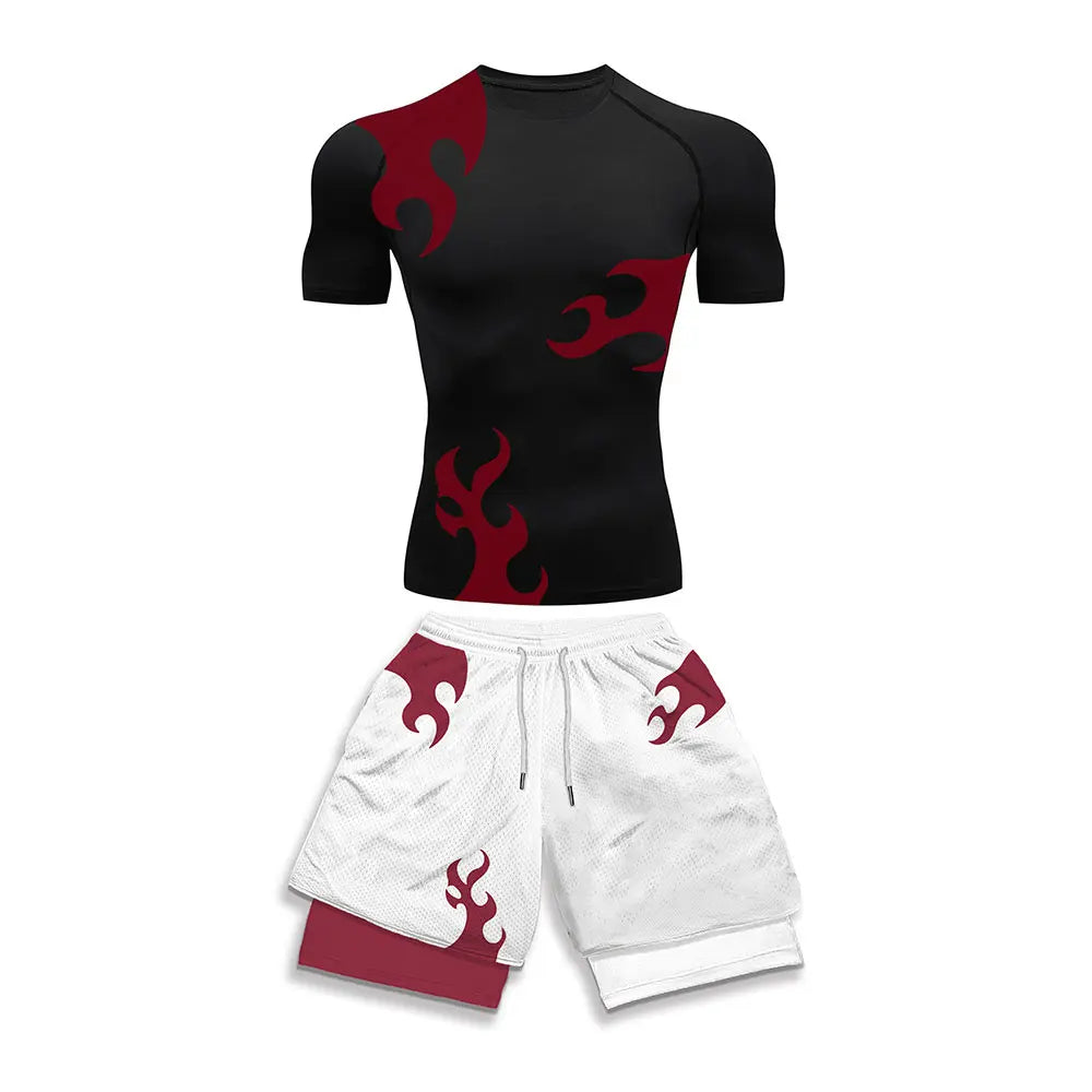 2025 Trendy Printed Compression Sports Suit Clothes Summer Men's Athletic Suit - Stylish Fitness Running Casual Two-Piece Set