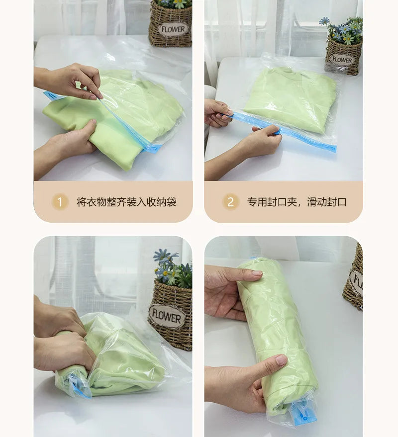 5-pieces Hand Roll Vacuum Compression Bag, Clothing Duvet Cover Storage Bag Business Travel No Need for Vacuum Compression Bag