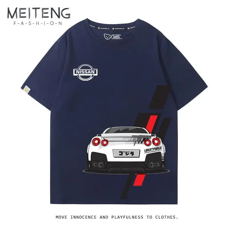 Men's Women's Summer Cotton Versatile Trend T-shirt Clothes Nissan GTR God of War R35R34 Modified Team Short-sleeved