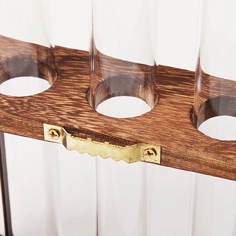 Hydroponic Plants Container with Wood Frame Transparent Glass Test Tube Vase Flower Pot Home Tabletop Bonsai Decorations Crafts