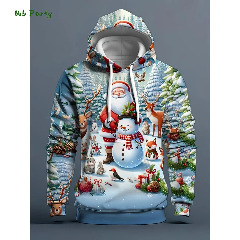 Fashion Men's Hooded Hoodies 3D Prints Christmas Theme Sweatshirt Drawstring Sportwear Long Sleeve Tops Casual Men's Sweatshirt