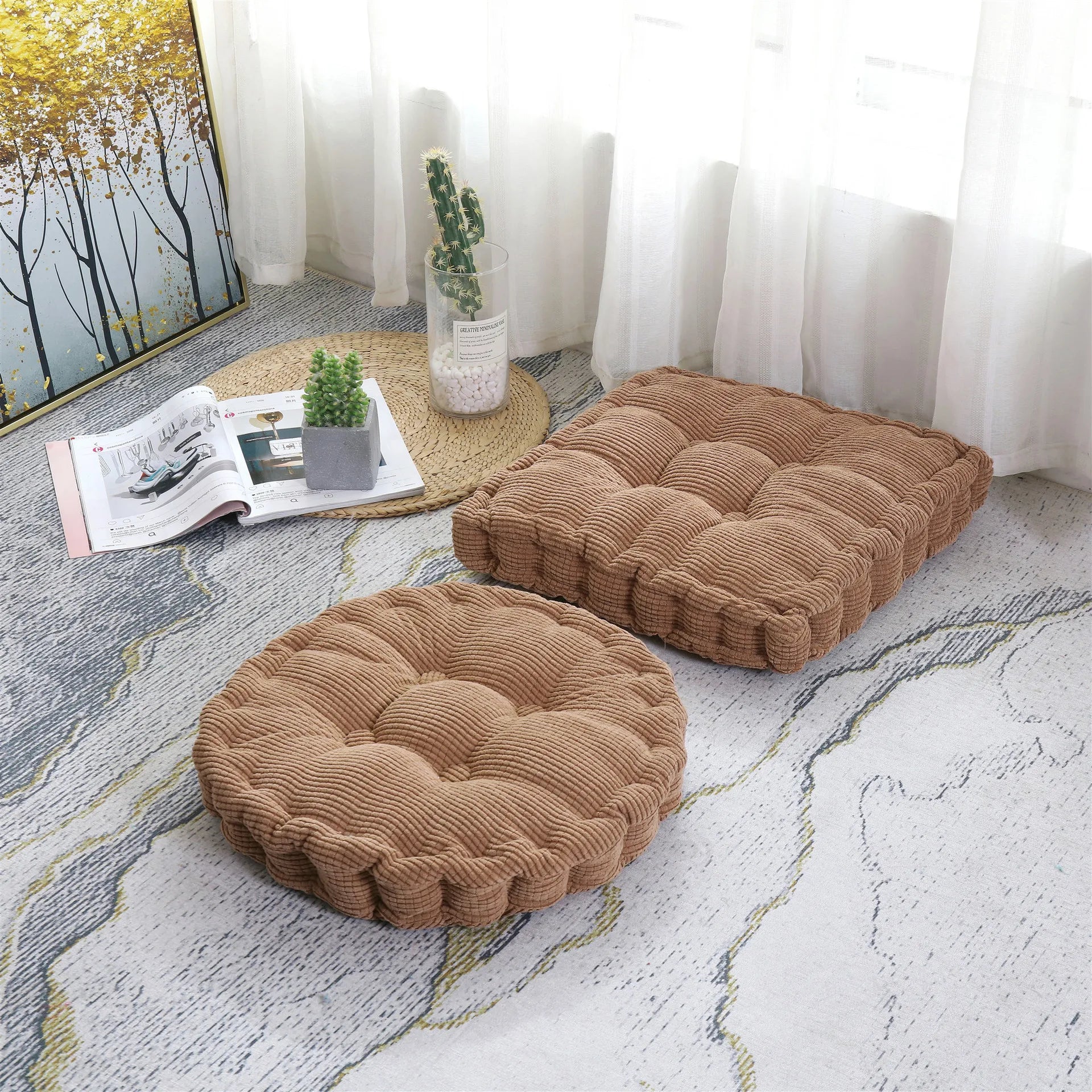 Floor Pillow Cushion Square Round Tatami Large Meditation Chair Cushions Thick Square Seat Pad Velvet Tufted Seating Pouf 방석
