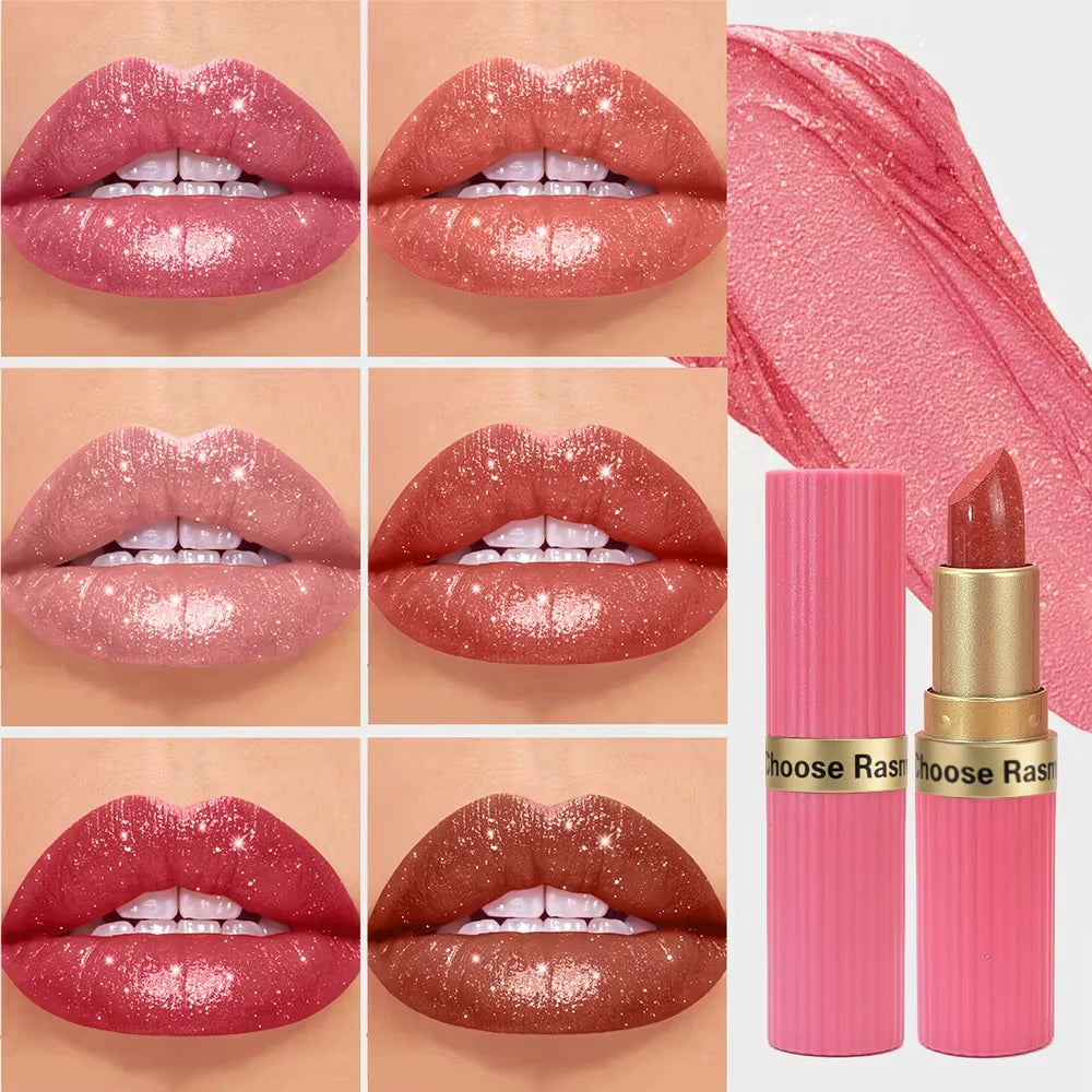 3 PCS Pearlescent Pink Glitter Velvet Lipstick Metallic Waterproof Long Lasting Matte Shimmer Diamond Lipstick Christmas gift