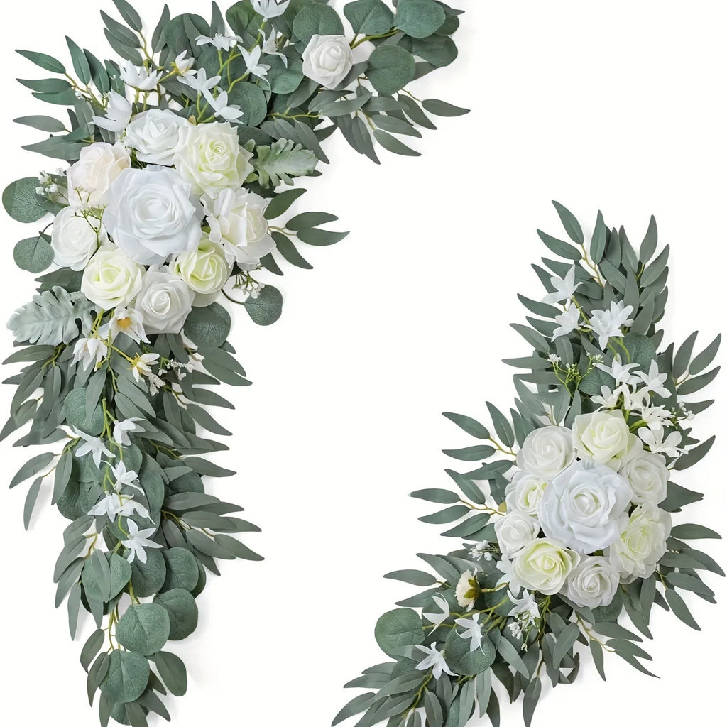 Artificial Wedding Arch Flowers Kit Boho Dusty Rose Blue Eucalyptus Garland Drapes for Wedding Decorations Welcome Sign