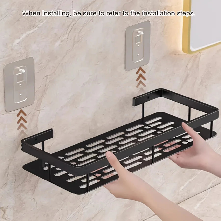 Punch Free Wall Mounted Bathroom Shelf No Drill Shower Shelf Kitchen Storage Organizer Shampoo Rack Makeup Storage Organizer