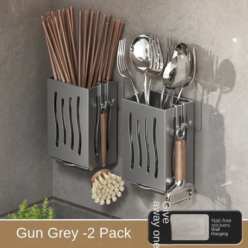 Chopsticks storage box, wall-mounted kitchen shelf without drilling, household chopsticks drainage basket, utensil bowl, chopsti