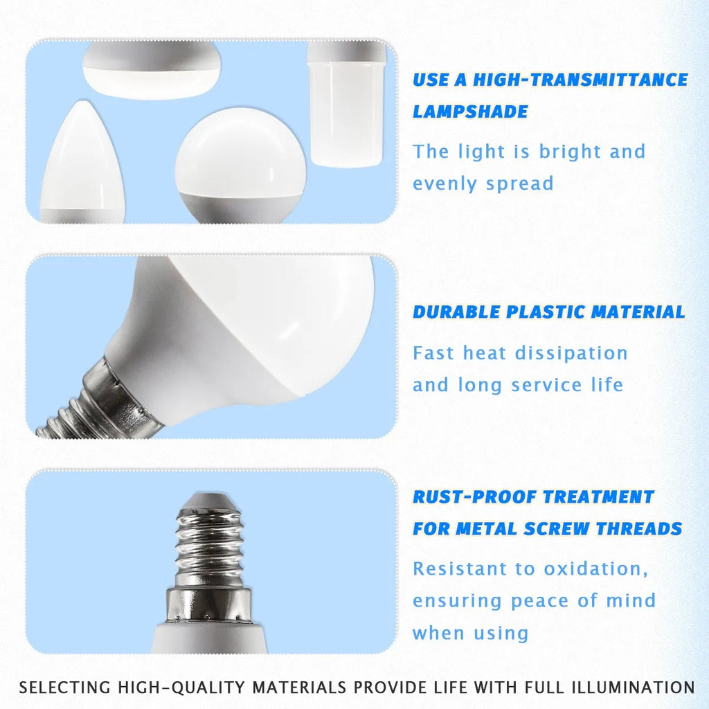 10PCS 3W 6W 9W LED Candle Bulb E14 LED Lamp Indoor Warm Cold White Light AC 220V 240V Led Light Bulb Home Decor Chandelier