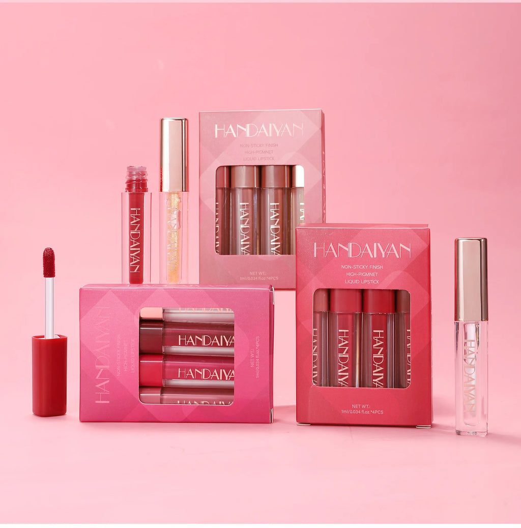 4 Pcs Lip Gloss Set, Waterproof Non Transfer Shimmer Lipstick, Long Lasting & Easy to Apply Liquid Lip Gloss for Daily Makeup