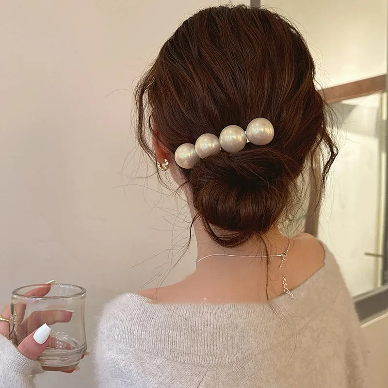 2025 New Round Ball Imitation Pearl Solid Color Spring Hair Pin/Clips for Women Personality Temperament Fashion Bow Accessories