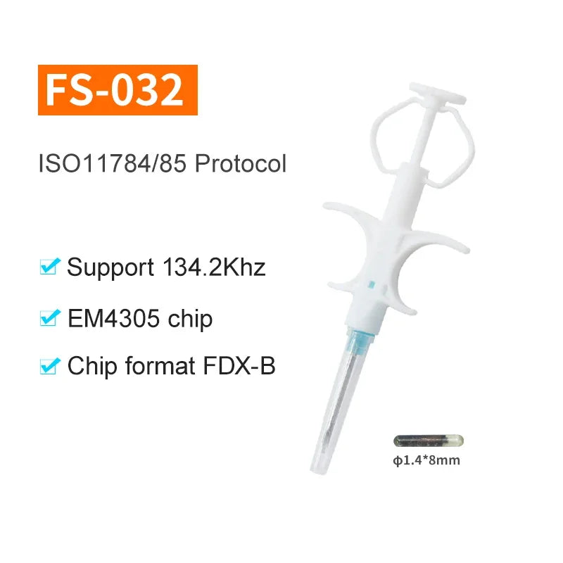 100pcs 134.2KHz Pet Glass Tag Animal Injectable Microchip Syringe FDX B ISO11784/85 ICAR Animal Syringe for Cat Dog