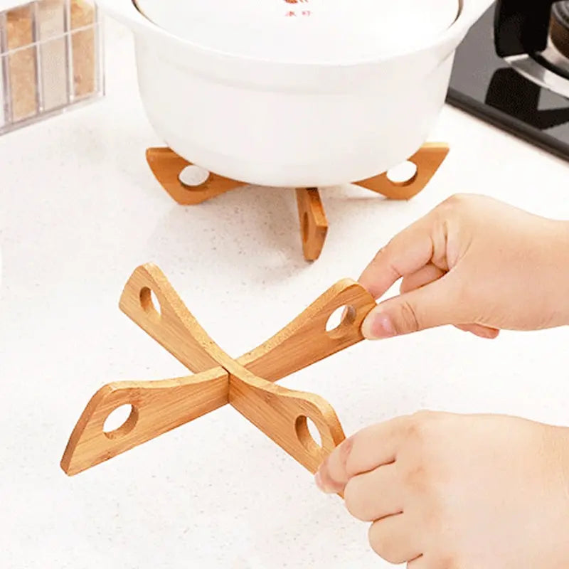 Cross Tray Holder Wooden Removable Table Mat Anti-Heat Steam Table Mat Household Kitchen Anti-Slip Wooden Mat Gadget