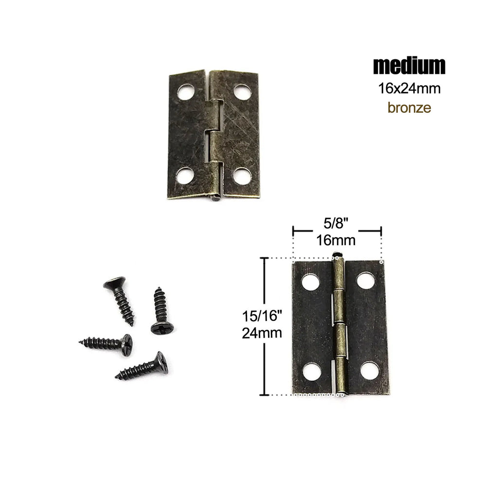 12Pcs Mini Small Heavy Duty Flat Jewelry Chest Gift Wooden Music Box Wine Case Dollhouse Cabinet Door Hinge with Screw