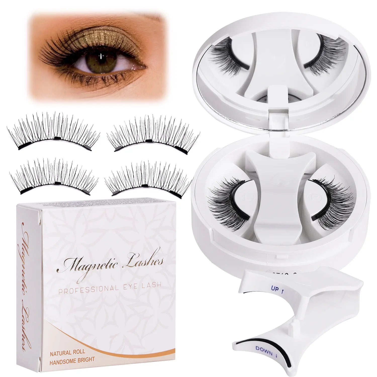 Hot 1 Pair Magnetic Eyelashes Handmade Fluffy Faux Mink Lashes Reusable Natural False Eyelashes and Magnetic Tweezers Set Makeup